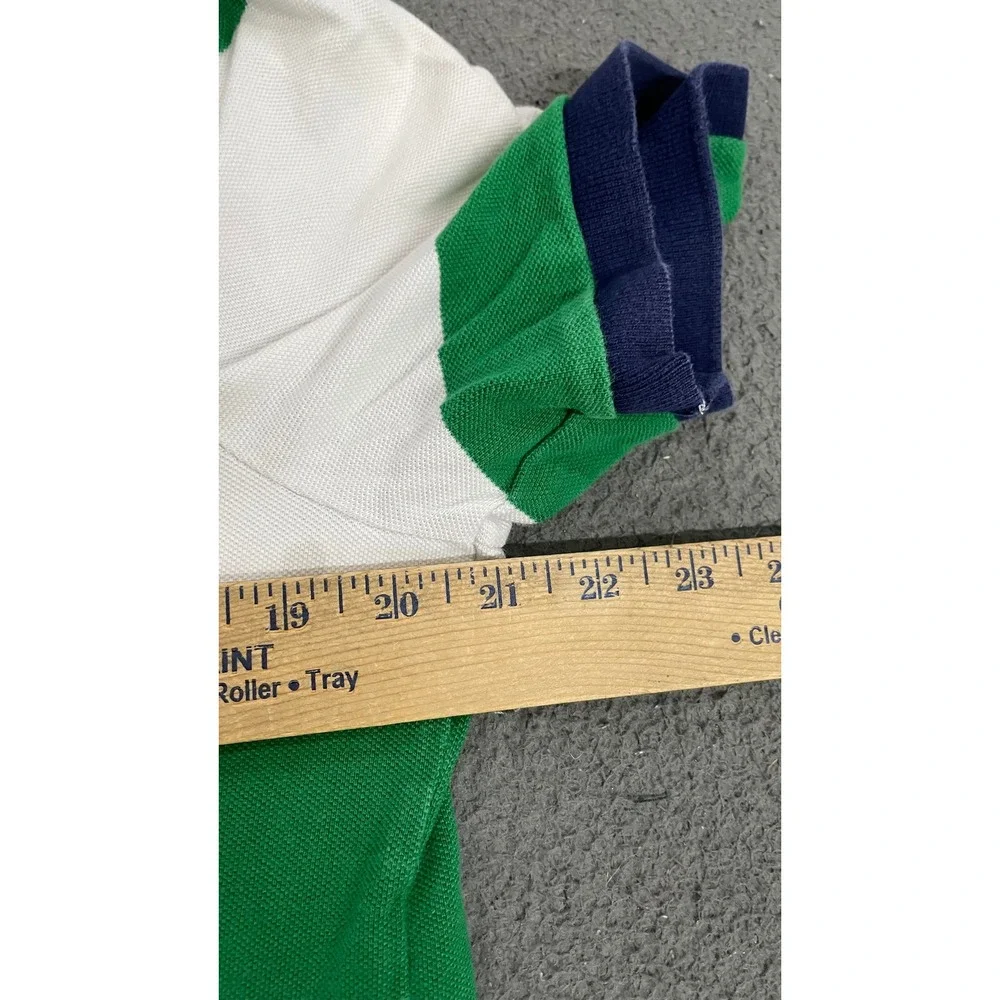 Polo Ralph Lauren Polo Shirt Mens M Green White Navy Good Colorblock Crest Pony